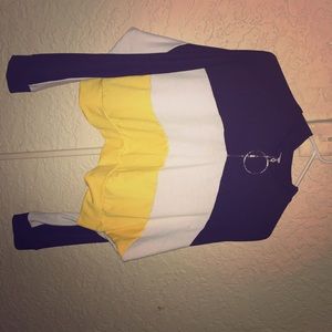 Black white and yellow turtle neck crop top